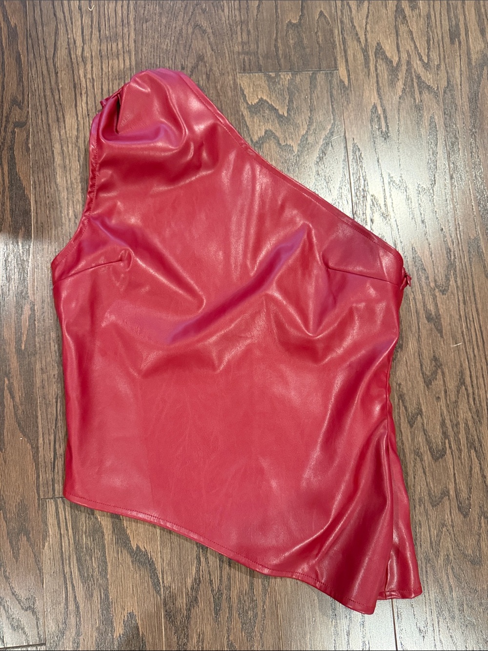 Red faux  leather one shoulder  top
